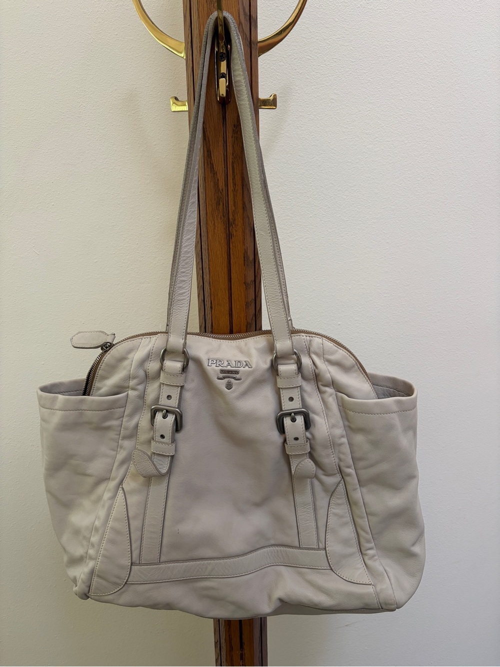Prada Cream Leather Shoulder Bag